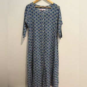 Excellent Ro’s Garden Tuckernuck Blue Geometric Block Print Caftan Small
